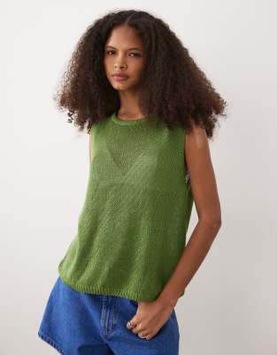 Asos Design Sheer A-line Tank Top In Green