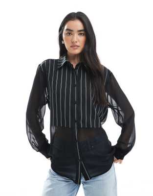 Asos Design Sheer And Cotton Mix Shirt In Multi