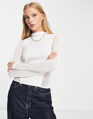ASOS DESIGN sheer and solid jumper in white