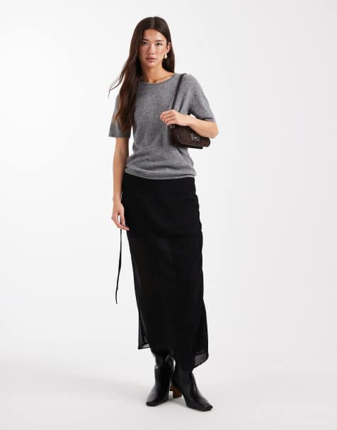 ASOS DESIGN sheer and solid wrap maxi skirt in black - view 1