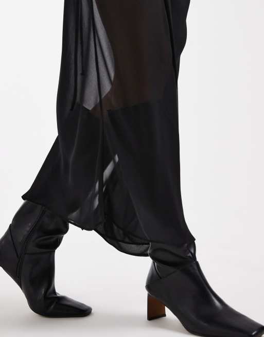 ASOS DESIGN  sheer and solid wrap maxi skirt in black, 3 of 5