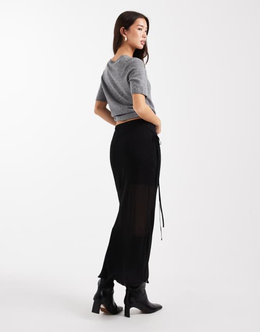 ASOS DESIGN  sheer and solid wrap maxi skirt in black, 4 of 5