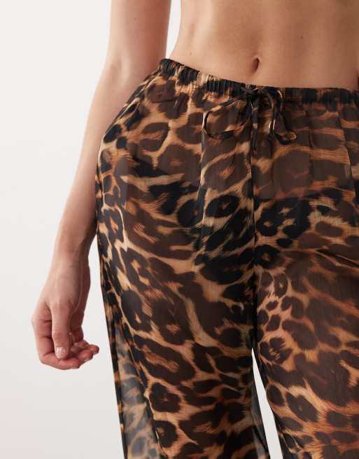 ASOS DESIGN sheer animal print beach trouser, 3 of 5