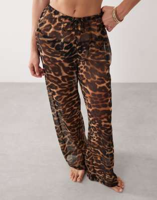 Asos Design Sheer Animal Print Pants-multi