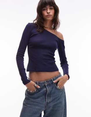Asos Design Sheer Asymmetric Second Skin Top In Blue