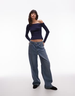 Asos Design Sheer Asymmetric Second Skin Top In Blue