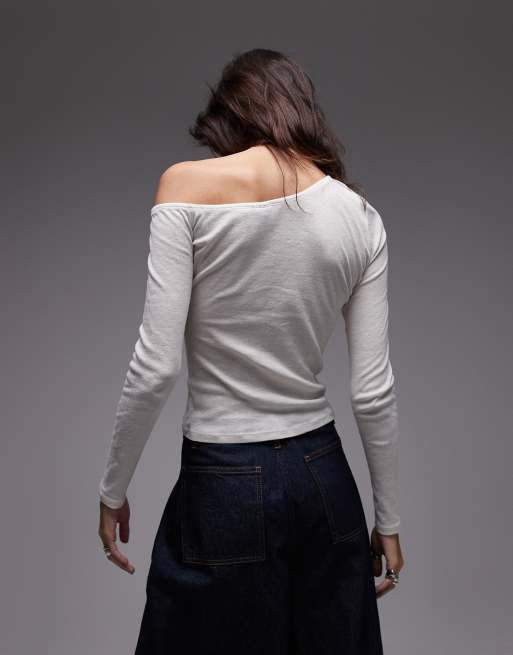 ASOS DESIGN sheer asymmetric second skin top in ivory
