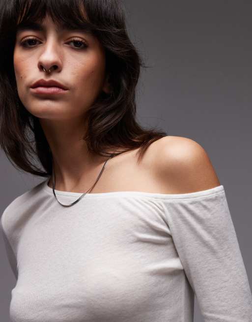 ASOS DESIGN sheer asymmetric second skin top in ivory
