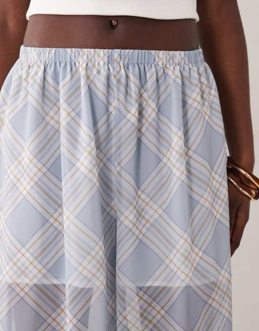 ASOS DESIGN sheer balloon pants in blue check (part of a set), 3 of 5