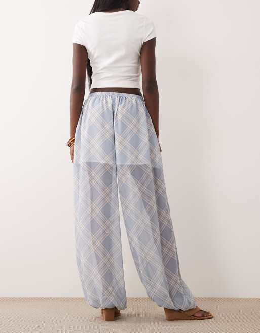 ASOS DESIGN sheer balloon pants in blue check (part of a set), 5 of 5