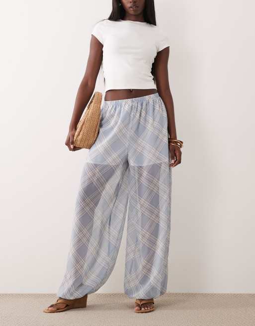 ASOS DESIGN sheer balloon pants in blue plaid - part of a set, 2 of 5