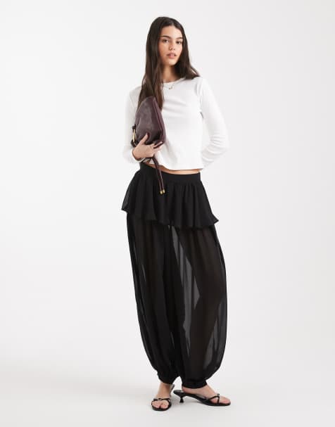 ASOS DESIGN sheer balloon pants with skirt overlay in black - view 1