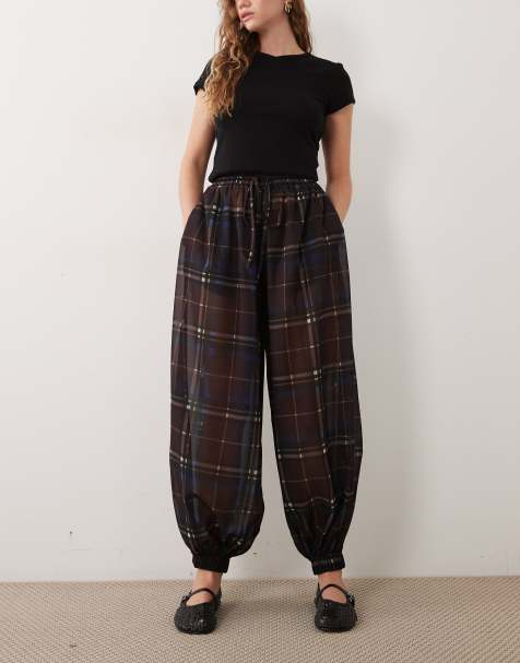 ASOS DESIGN sheer balloon trousers in check print - view 1