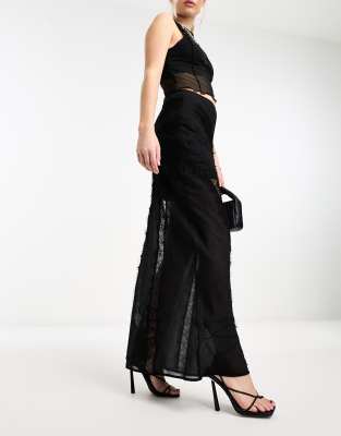 ASOS DESIGN sheer bias maxi skirt with lace inserts in black | ASOS