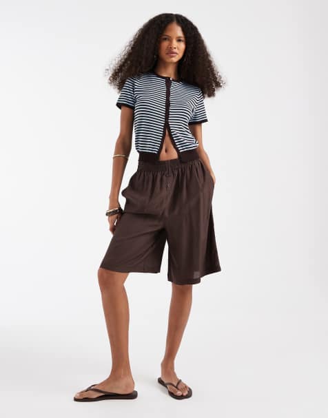 ASOS DESIGN sheer boxer waistband bermuda short in chocolate - view 1