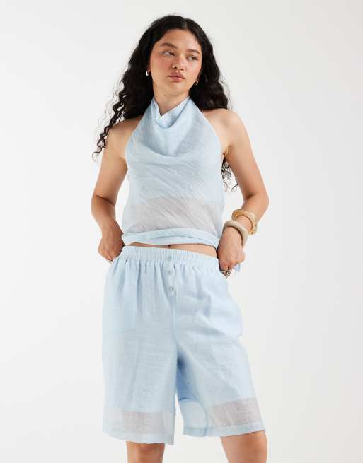 ASOS DESIGN sheer boxer waistband bermuda shorts in baby blue, 5 of 5