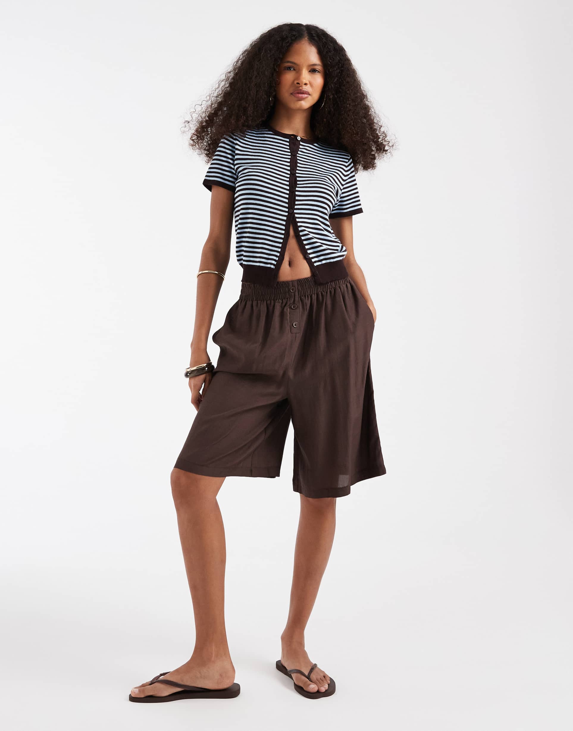 asos design sheer boxer waistband bermuda shorts in chocolate