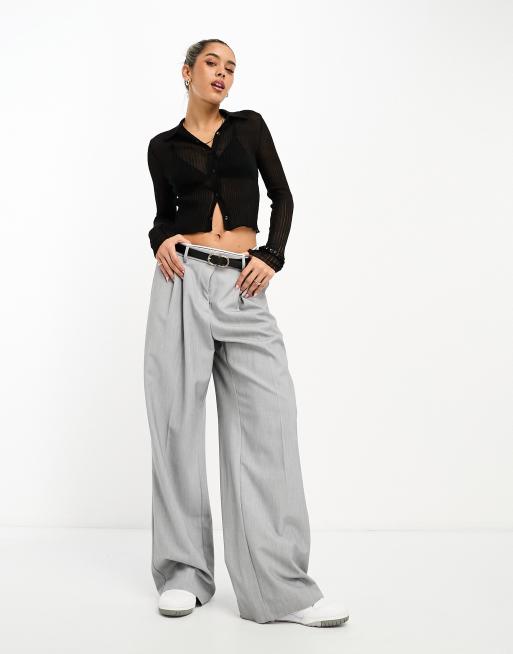 ASOS DESIGN sheer button up knit top with collar in black | ASOS