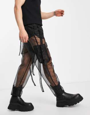 Asos Design Sheer Cargo Pants In Black