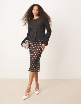 sheer chiffon bias cut midi skirt in polka dot print-Multi