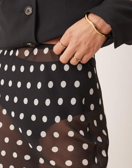 ASOS DESIGN sheer chiffon bias cut midi skirt in polka dot print