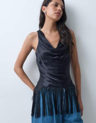 Asos Design Sheer Chiffon Cape Sleeve Top-black In Blue