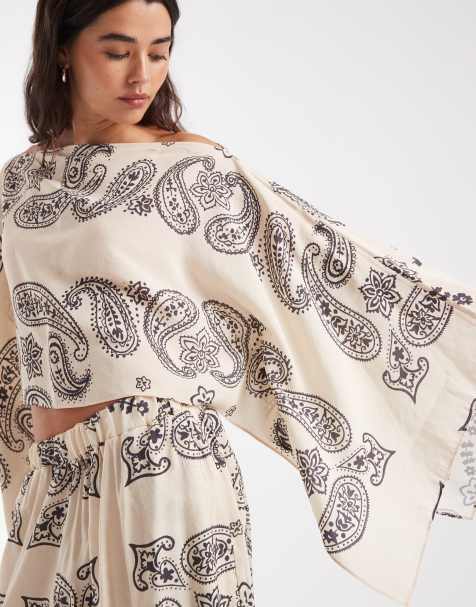 ASOS DESIGN sheer chiffon cape top co-ord in bandana print - view 1