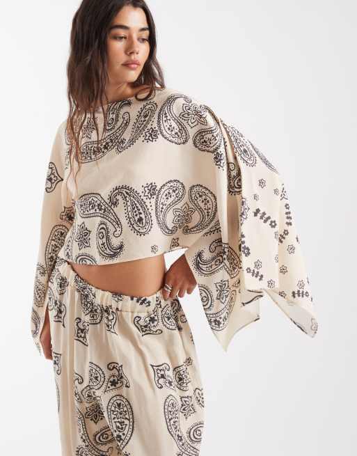 ASOS DESIGN sheer chiffon cape top in bandana print (part of a set), 2 of 4