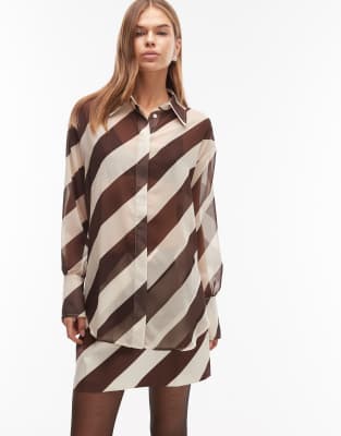 Asos Design Sheer Chiffon Co-ord Shirt In Brown