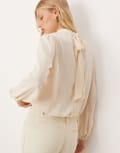 [ASOS DESIGN] ASOS DESIGN sheer chiffon long sleeve bubble blouse in cream-Grey 12 Grey