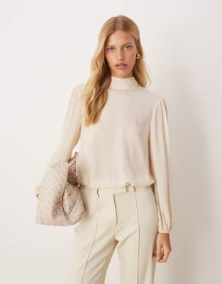 Asos Design Sheer Chiffon Long Sleeve Bubble Blouse In Gold
