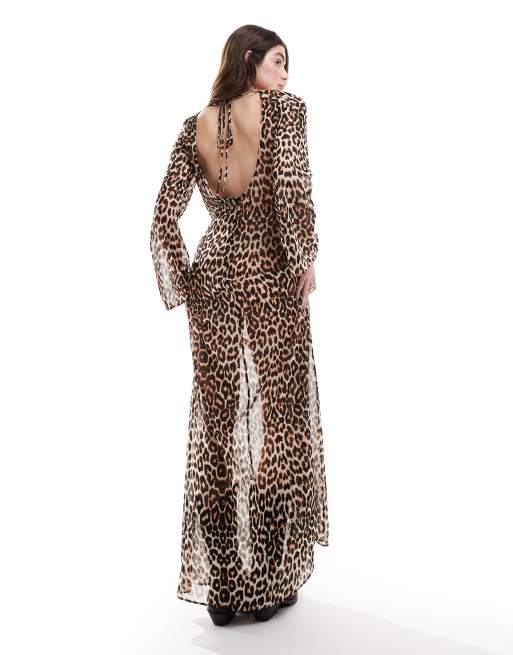 Sheer leopard maxi dress clearance