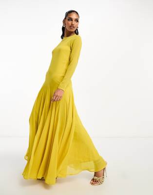 ASOS DESIGN sheer chiffon maxi tent dress in golden yellow