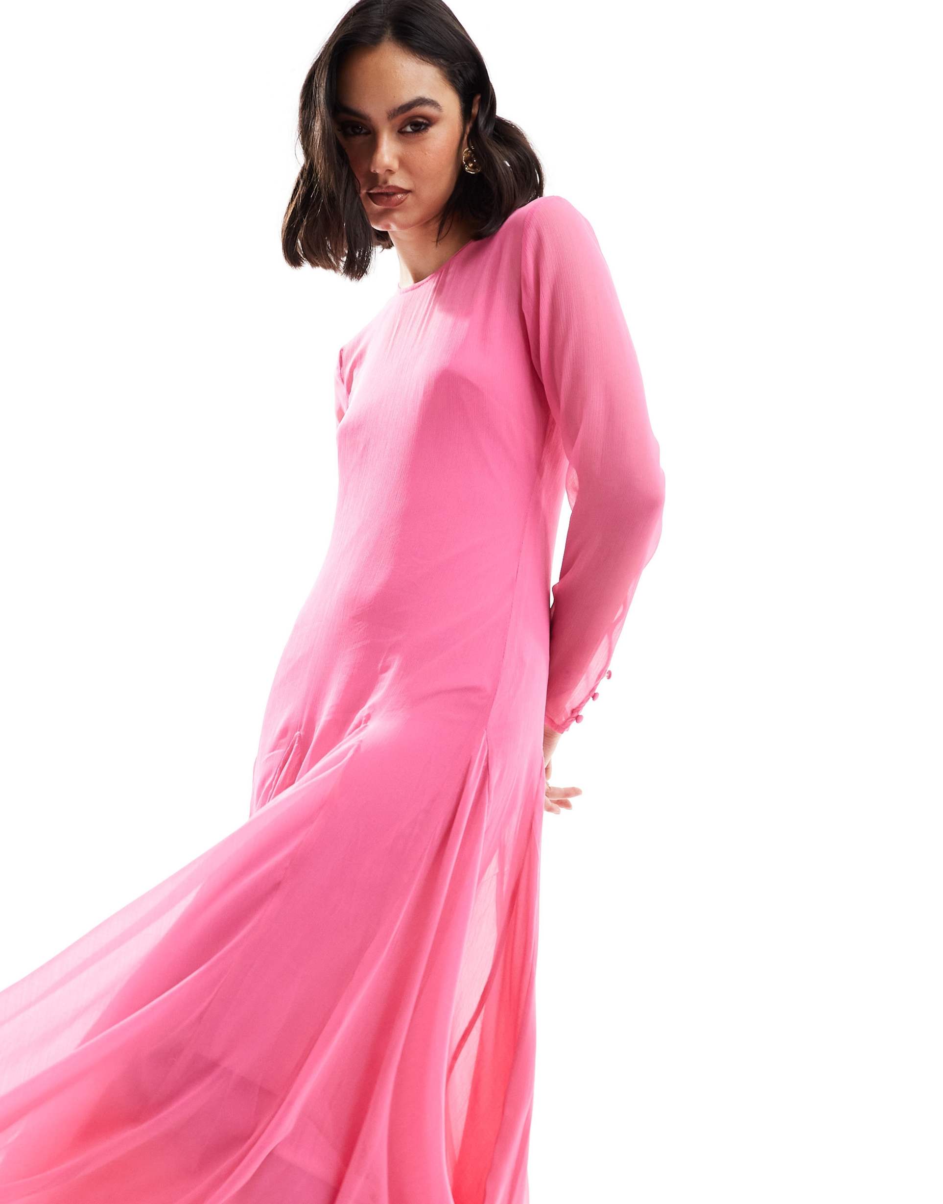 asos design sheer chiffon midaxi tent dress in bright pink