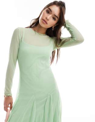 ASOS DESIGN sheer chiffon midaxi tent dress in sage green-Multi