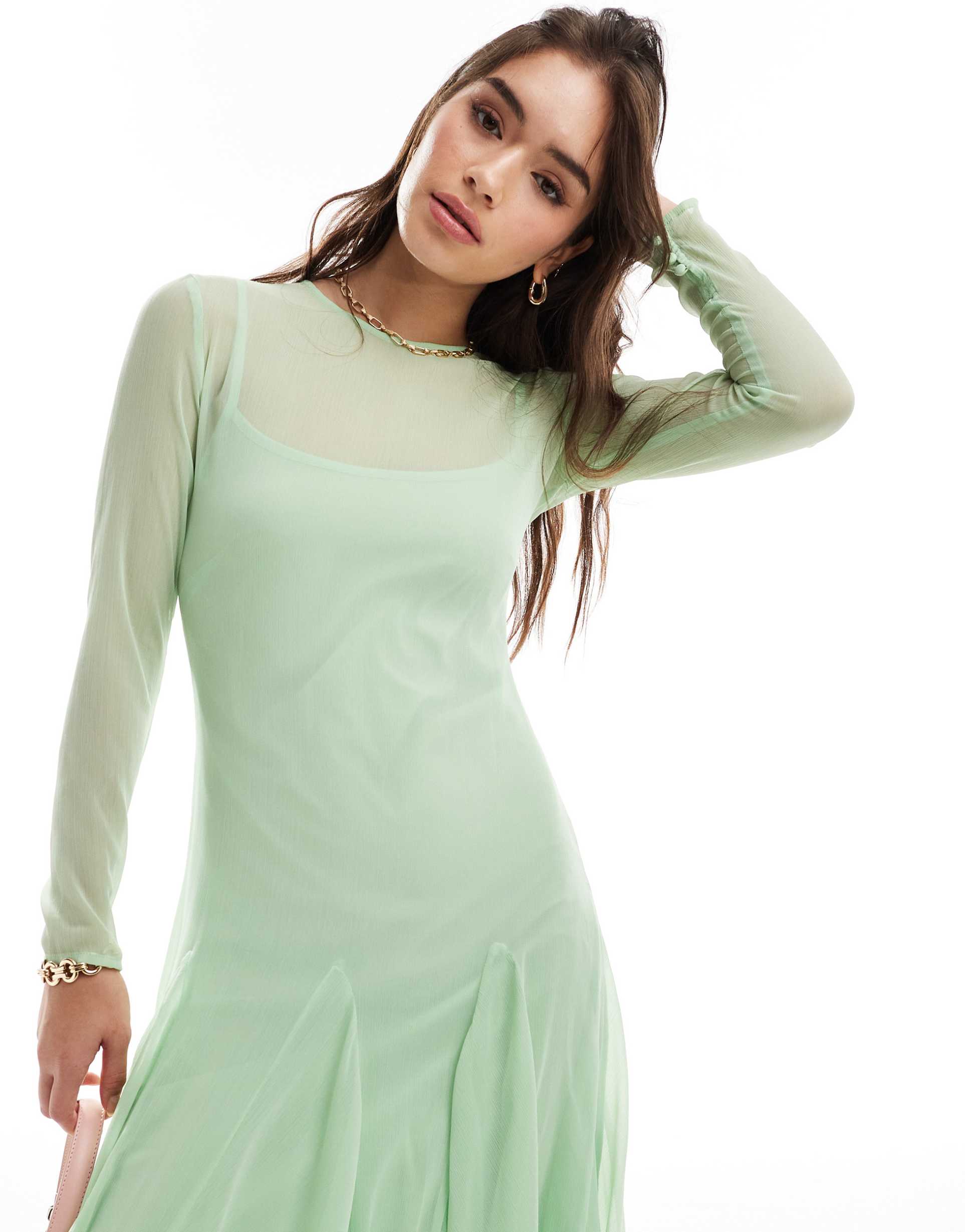 asos design sheer chiffon midaxi tent dress in sage green