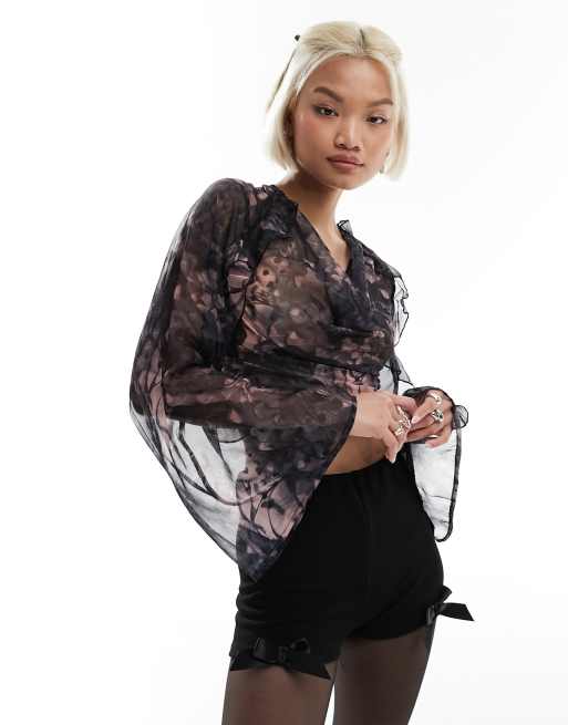 ASOS DESIGN sheer cowl front top co-ord in pink blurred animal print