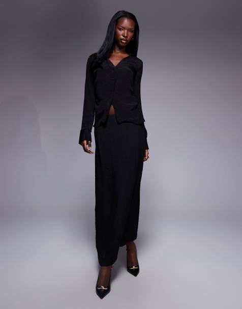 ASOS DESIGN sheer crinkle co-ord long sleeve shirt in black - view 1