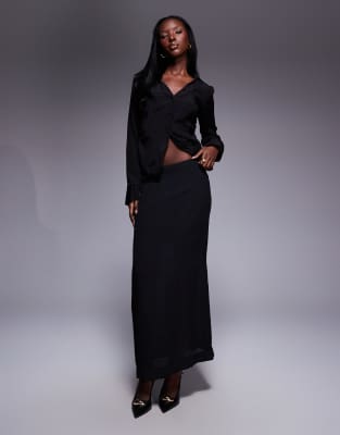 Asos Design Sheer Crinkle Co-ord Maxi Skirt In Black