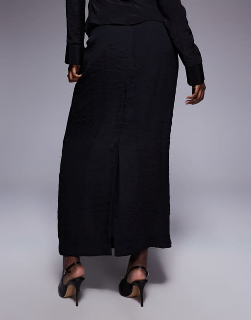 ASOS DESIGN sheer crinkle co-ord maxi skirt in black, 4 of 5