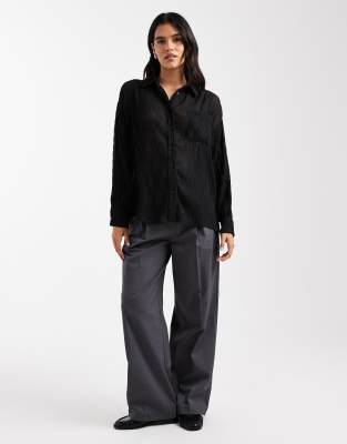 Asos Design Sheer Crinkle Detail Shirt In Black