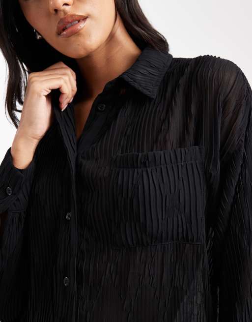 ASOS DESIGN sheer crinkle detail shirt in black, 4 of 4