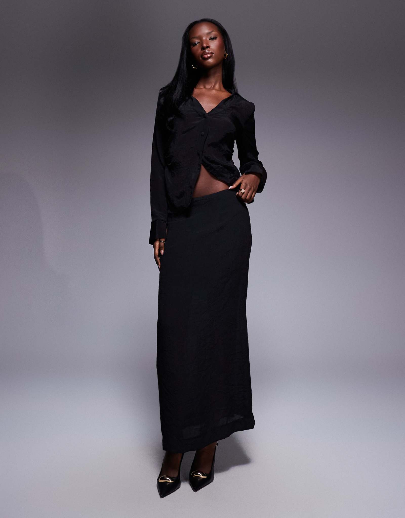 Прозрачная макси-юбка в складку от ASOS DESIGN черного цвета - часть комплекта