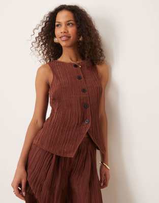 ASOS DESIGN ASOS DESIGN sheer crinkle satin top co-ord in chocolate-Brown