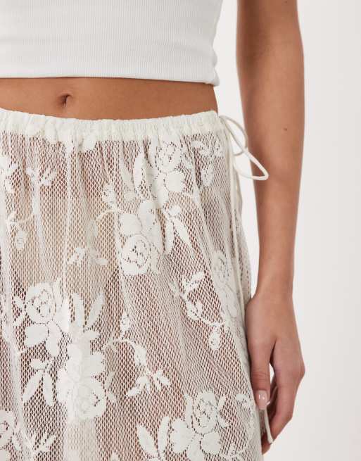 ASOS DESIGN sheer crochet beach lace tie side maxi skirt - WHITE, 4 of 5