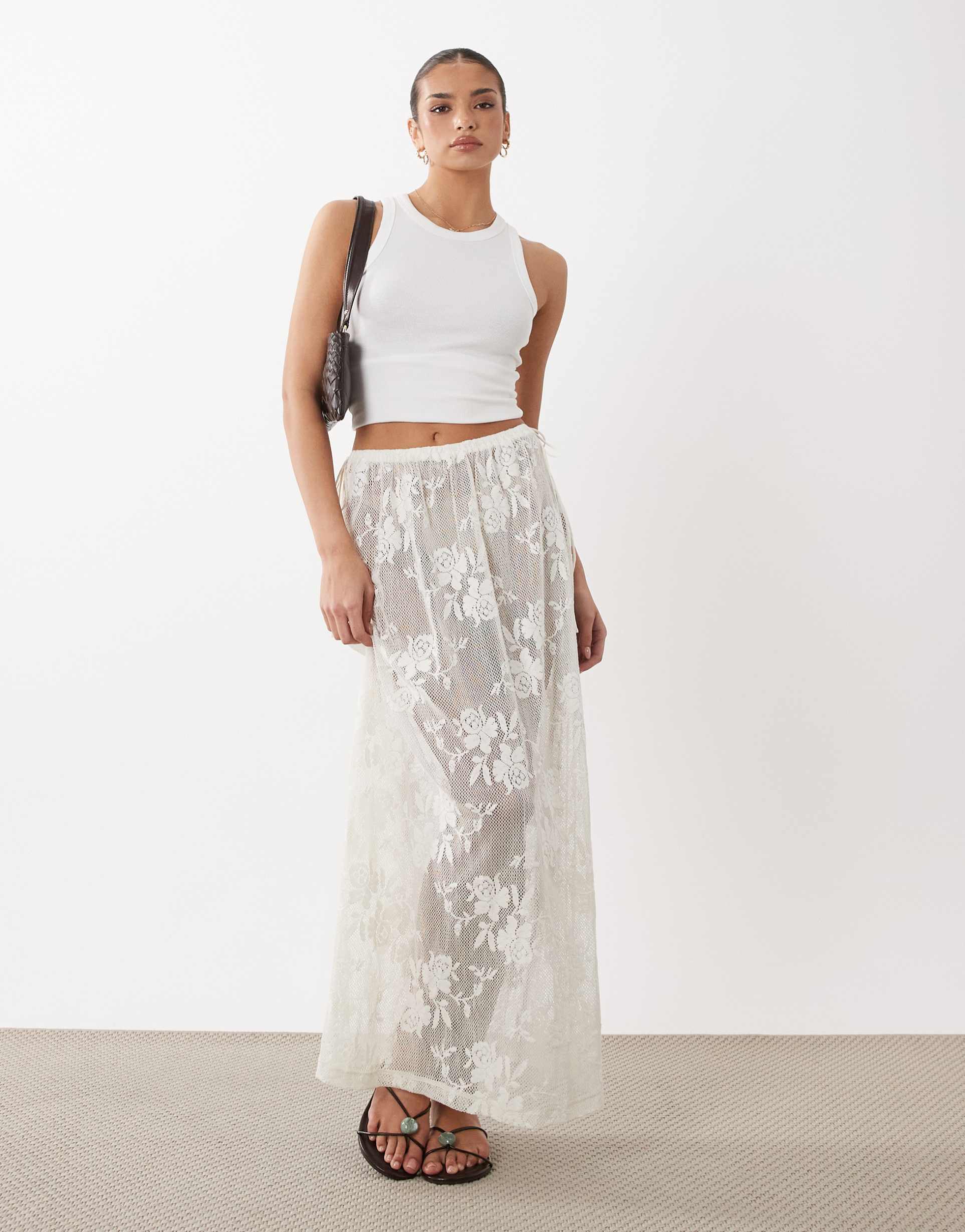 asos design sheer crochet beach lace tie-side maxi skirt