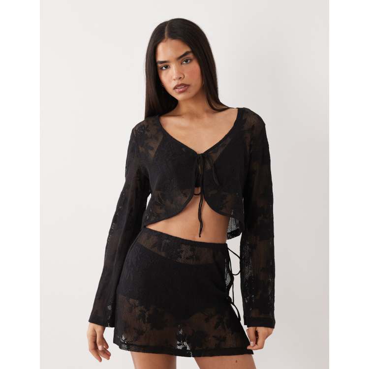 ASOS DESIGN sheer crochet lace tie front co-ord top | ASOS