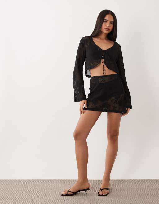 ASOS DESIGN sheer crochet lace tie front co-ord top, 3 of 4