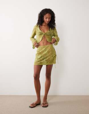 ASOS DESIGN sheer crochet lace tie side mini co-ord skirt