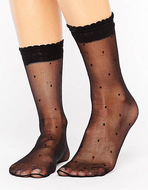 ASOS DESIGN sheer dotty ankle sock with frills